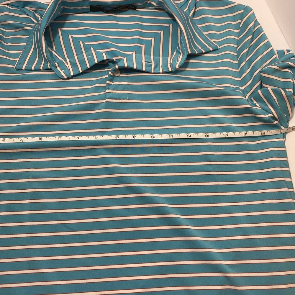 RLX Ralph Lauren‎ Polo Mens Medium Blue White Striped Golf Performance Casual C1